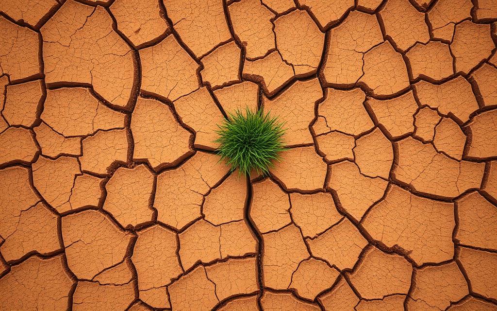 Cracked earth, returning green